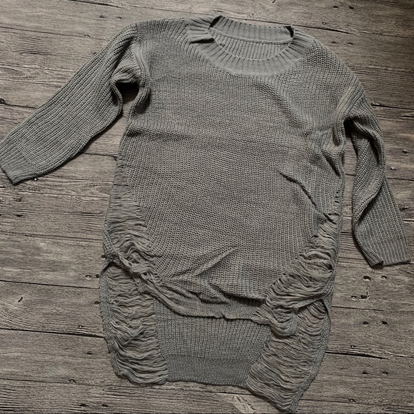 Sexy grey long sleeve broken holes sweater dress - Picture 2 of 5